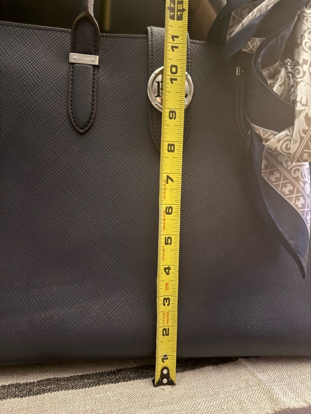 Ralph Lauren Navy Blue Leather Satchel with Silver Hardware. Comes with scarf - Picture 5 of 10